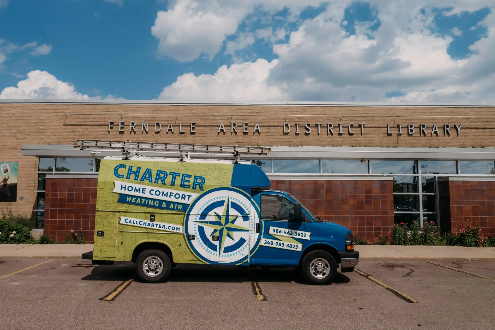 Charter Home Comfort van Parked by the Ferndale Area district Library in Ferndale Mi 