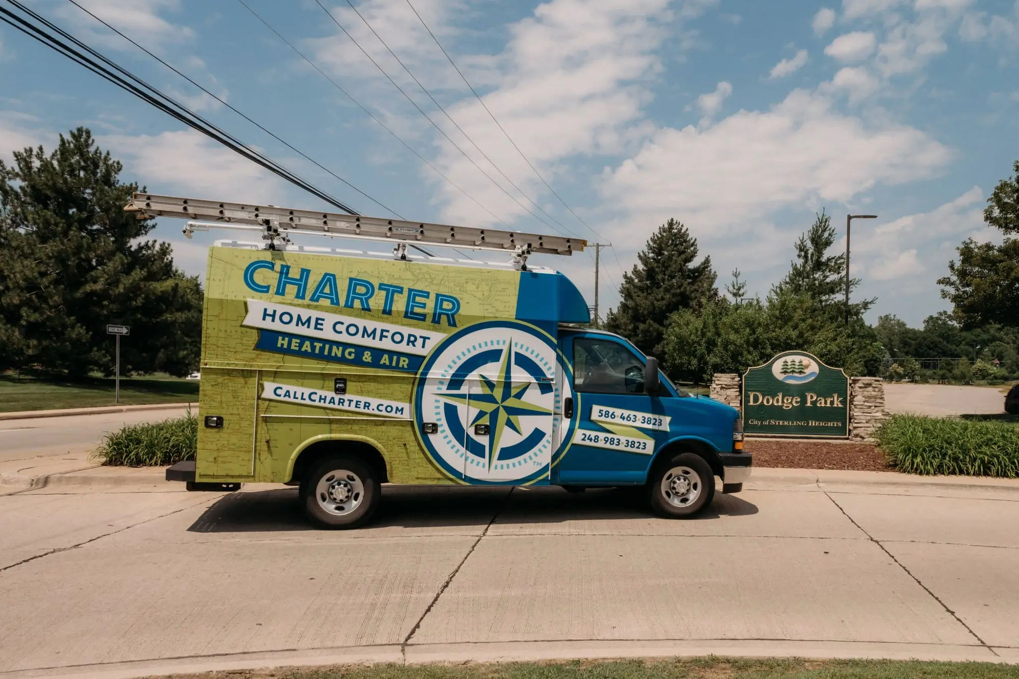 Charter Home Comfort van Parked by Dodge Park Sterling Heights mi
