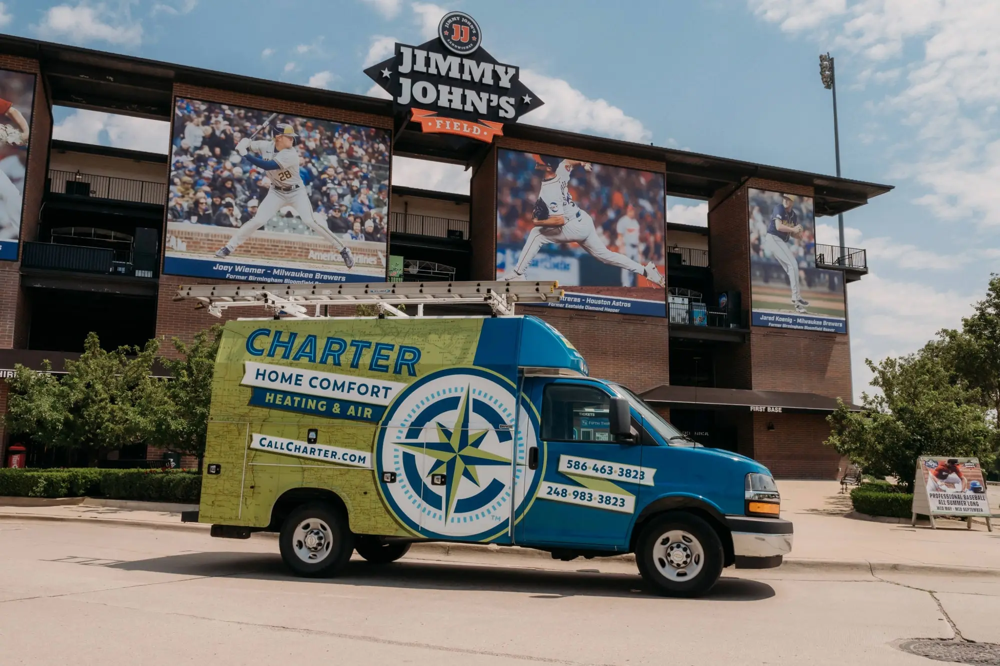 Charter home comfort van Parked in front of Jimmy John Stadium Utica, Michigan  