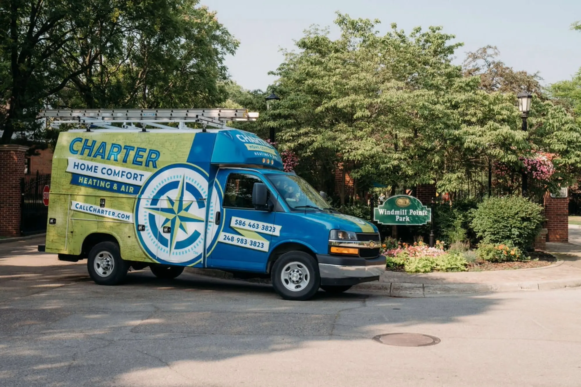Charter home comfort van parked in front windmill pointe park in Grosse  pointe park Michigan  