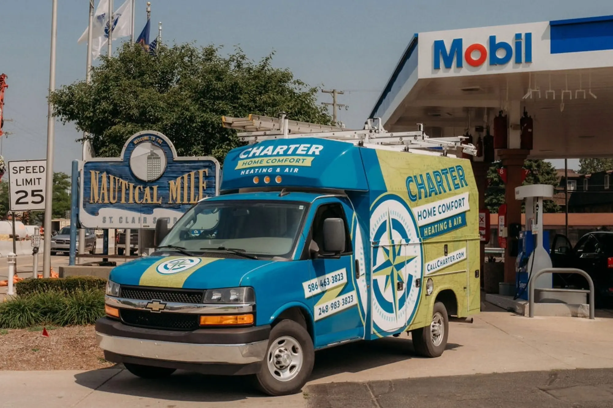  charter home comfort van parked at the Nautical mile in St Clair Shores Michigan  